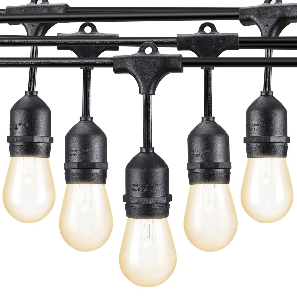 Luzes de Cordão Externas à Prova d'Água e Alimentadas por Energia Solar - 48 FT Lâmpadas Vintage Edison Criam Ambiente de Bistrô no Seu Pátio de Grau Comercial, à Prova de Quebra