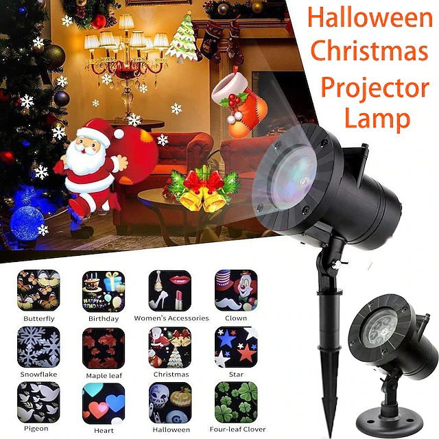 Projetor de Luz LED de Floco de Neve para Exterior com 12 Padrões - À Prova d'Água, Ativado por Som, Decoração de Natal e Feriados (Plugue dos EUA)