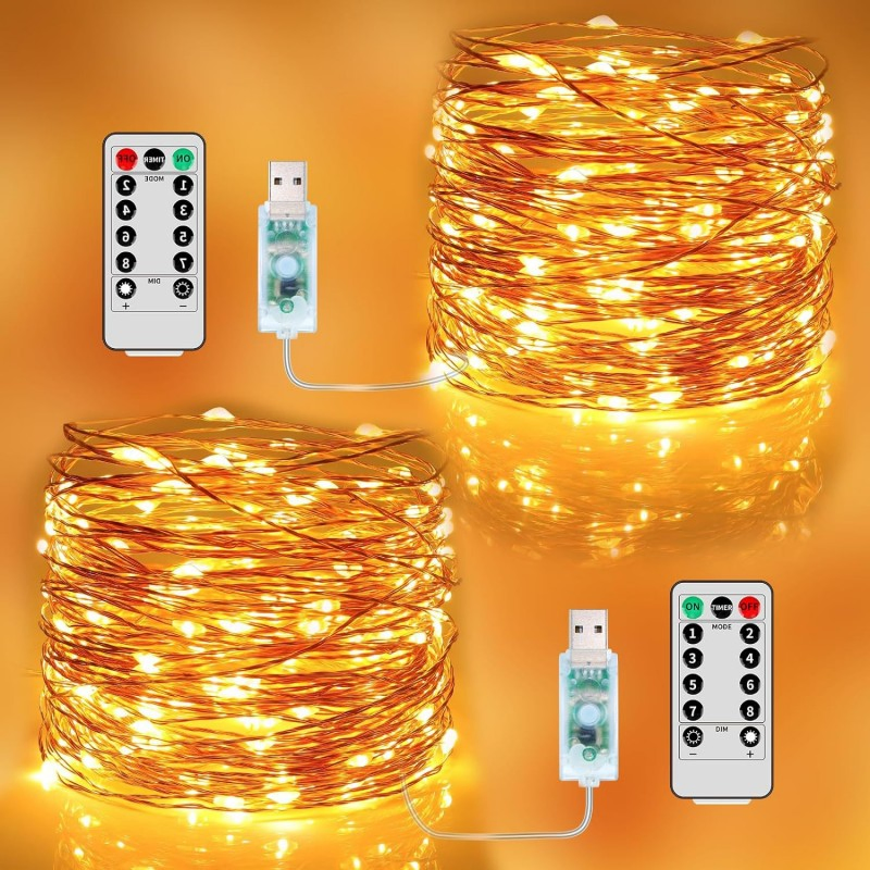 Luzes de Natal a Bateria 8 Programas com Controle Remoto para Exterior Quarto Festa Casamento Decoração de Jardim Luzes de Fada Piscantes