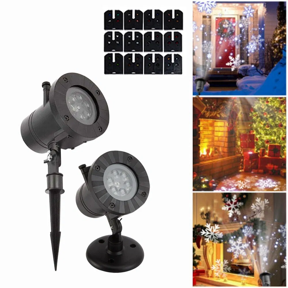 Projetor de Luz LED de Floco de Neve para Exterior com 12 Padrões - À Prova d'Água, Ativado por Som, Decoração de Natal e Feriados (Plugue dos EUA)