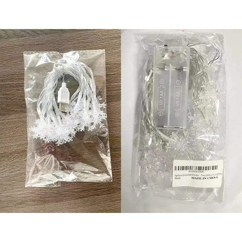 Cortina de Luzes de Natal com Guirlandas Internas, Fita de Luzes de Fada, Alimentada por Bateria, LED Branco Quente, Lâmpada de Floco de Neve