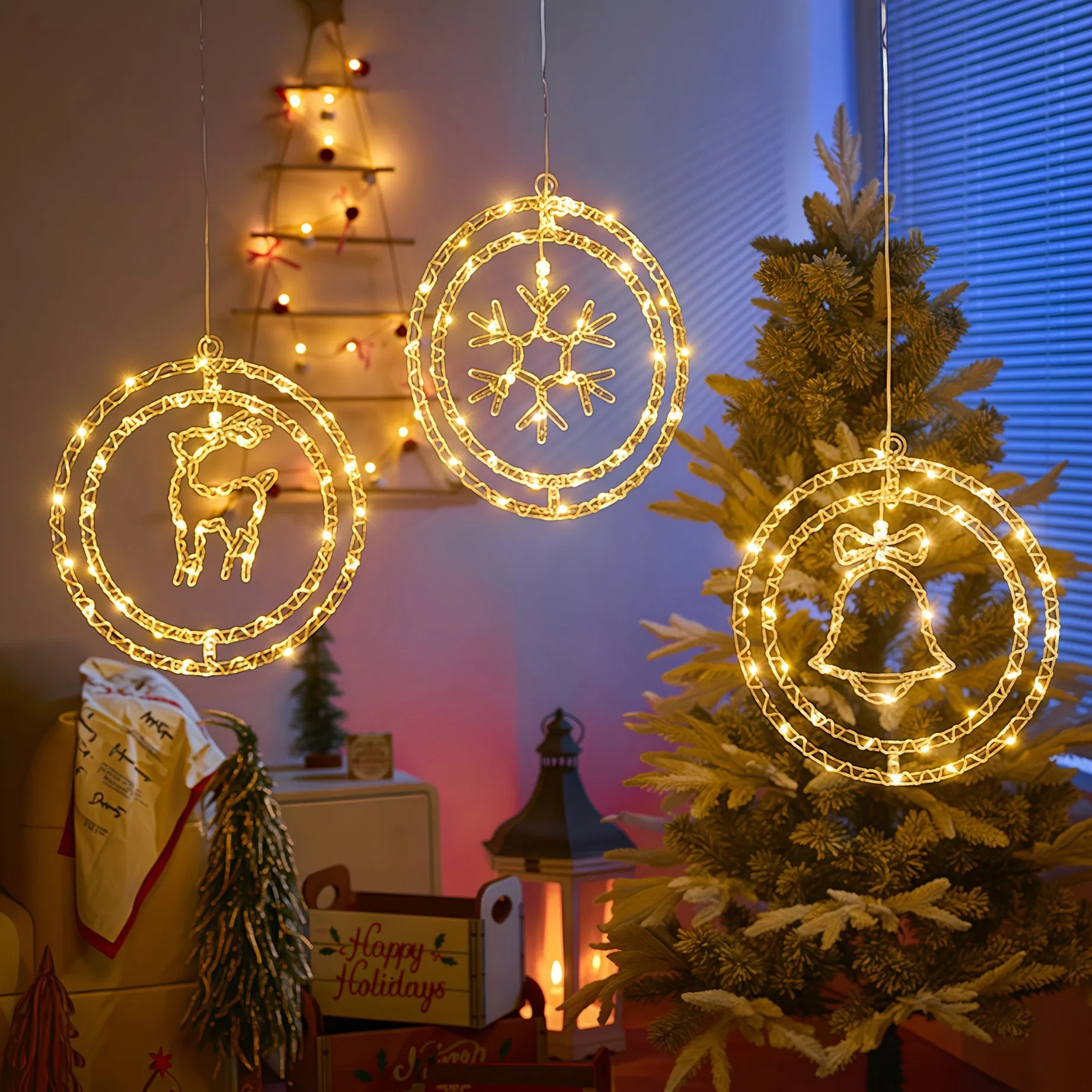 2-Color Luzes de Natal em Cordão LED Rotativas Alimentadas por Bateria