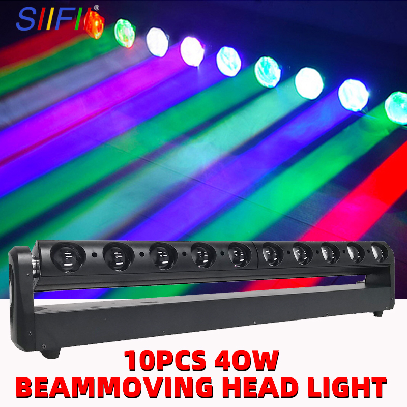 Iluminação Móvel LED Beam 10X40W RGBW para DJ de Ano Novo, Luzes de Disco de Natal, Projetor Musical
