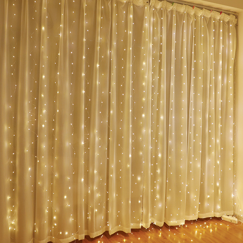 300LED Luzes de Fada com Cortina com 9.8X9.8FT Tom Quente Plug USB em 8 Modos para Casa