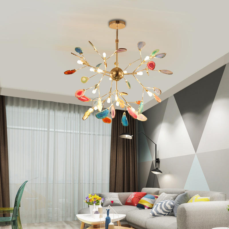 Novo Hotel de Moda Lobby Escadaria Decorativa Quarto Designer Luminária Pendente Vaga-lume Lustre de Ágata Luminária de Vidro