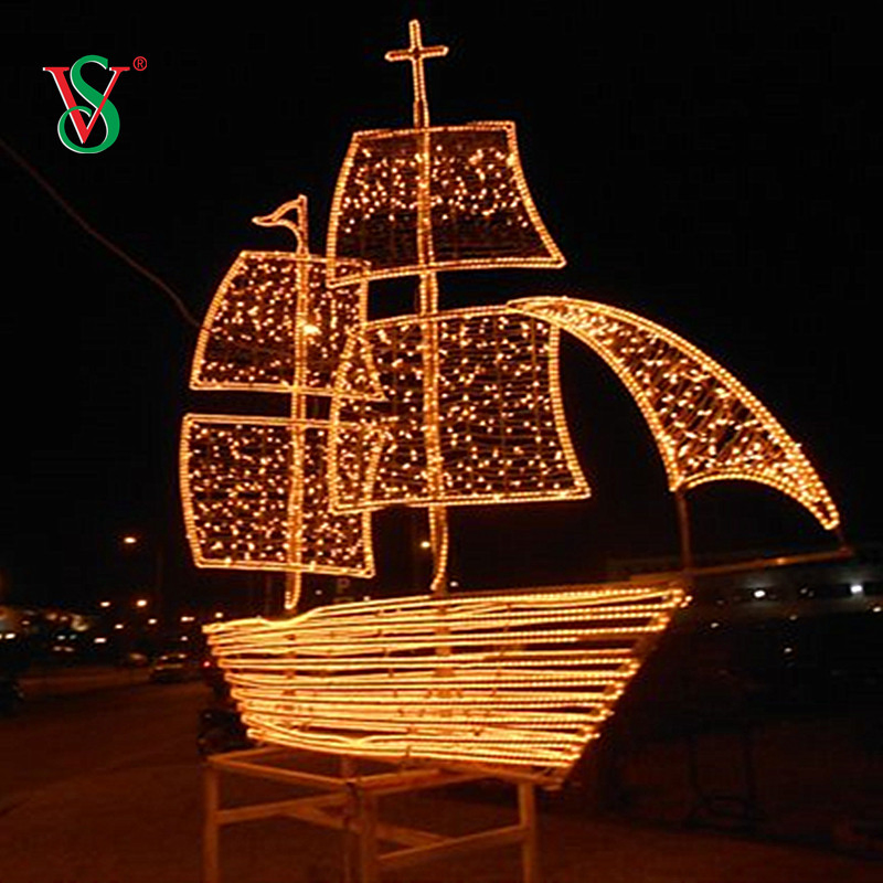 Estrutura de Metal com Luz de Corda Luz de Fada Branco Quente 3D LED Luz de Navio para Decoração de Natal em Rua do Centro