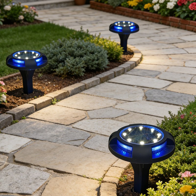 IP44 Luz de Ponto Solar com Estaca, 2-in-1 Luz Solar de Disco para Caminho ao Ar Livre, Pátio, Jardim, Decoração de Quintal