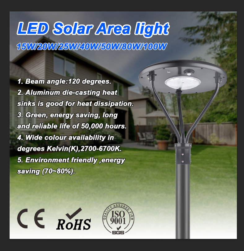 Lâmpada de Jardim Solar LED para Postes, Luz de Caminho Solar à Prova d'Água, Luz de Rua Solar LED para Exterior