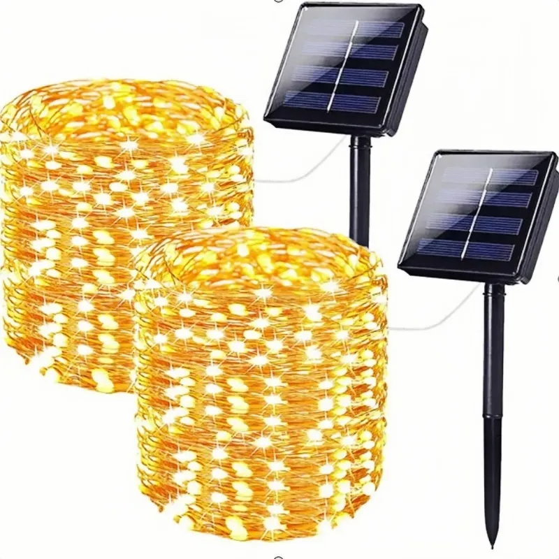 Iluminação de Natal em Cordão de Luzes LED Solar à Prova d'Água Quente Branca para Decoração de Fadas
