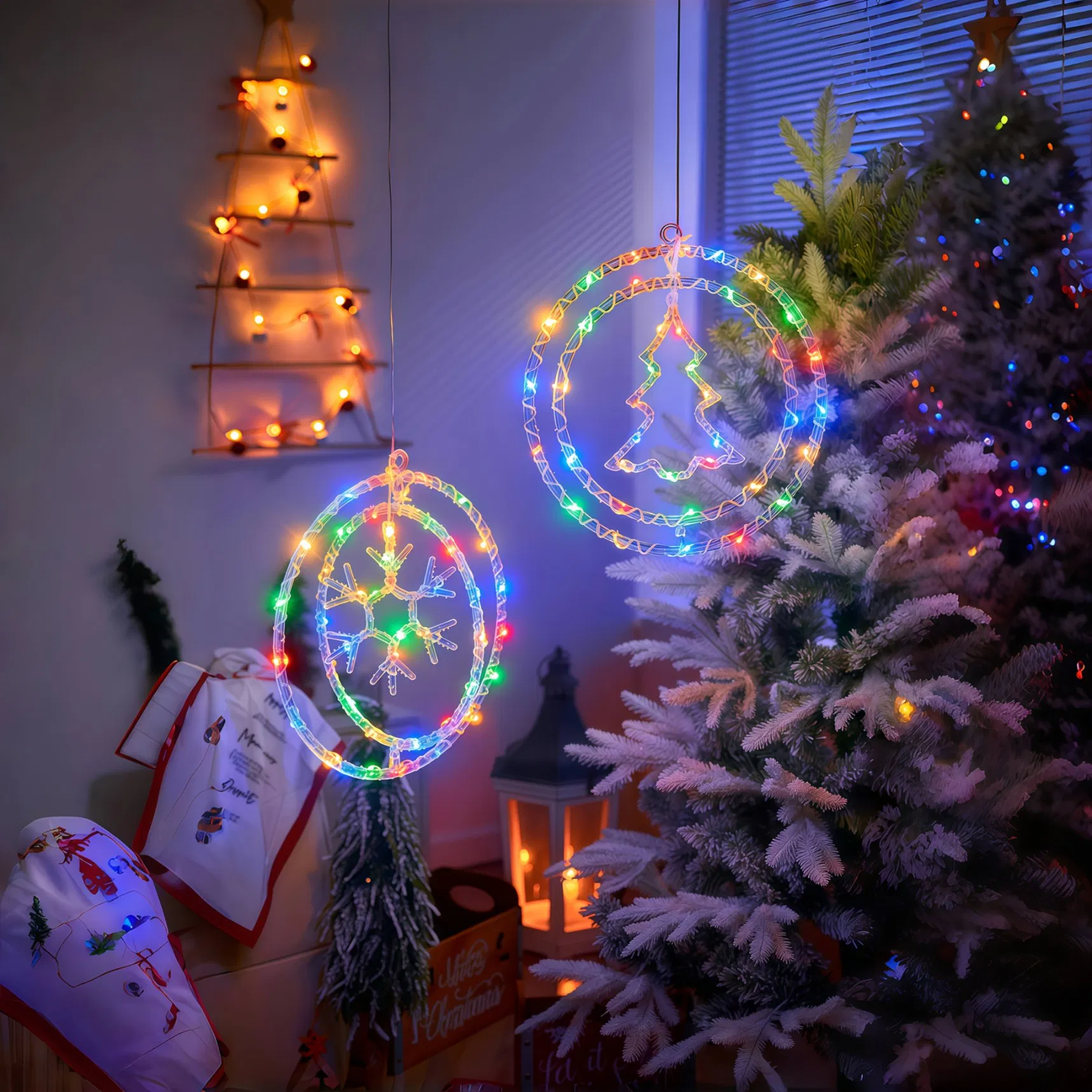 2-Color Luzes de Natal em Cordão LED Rotativas Alimentadas por Bateria