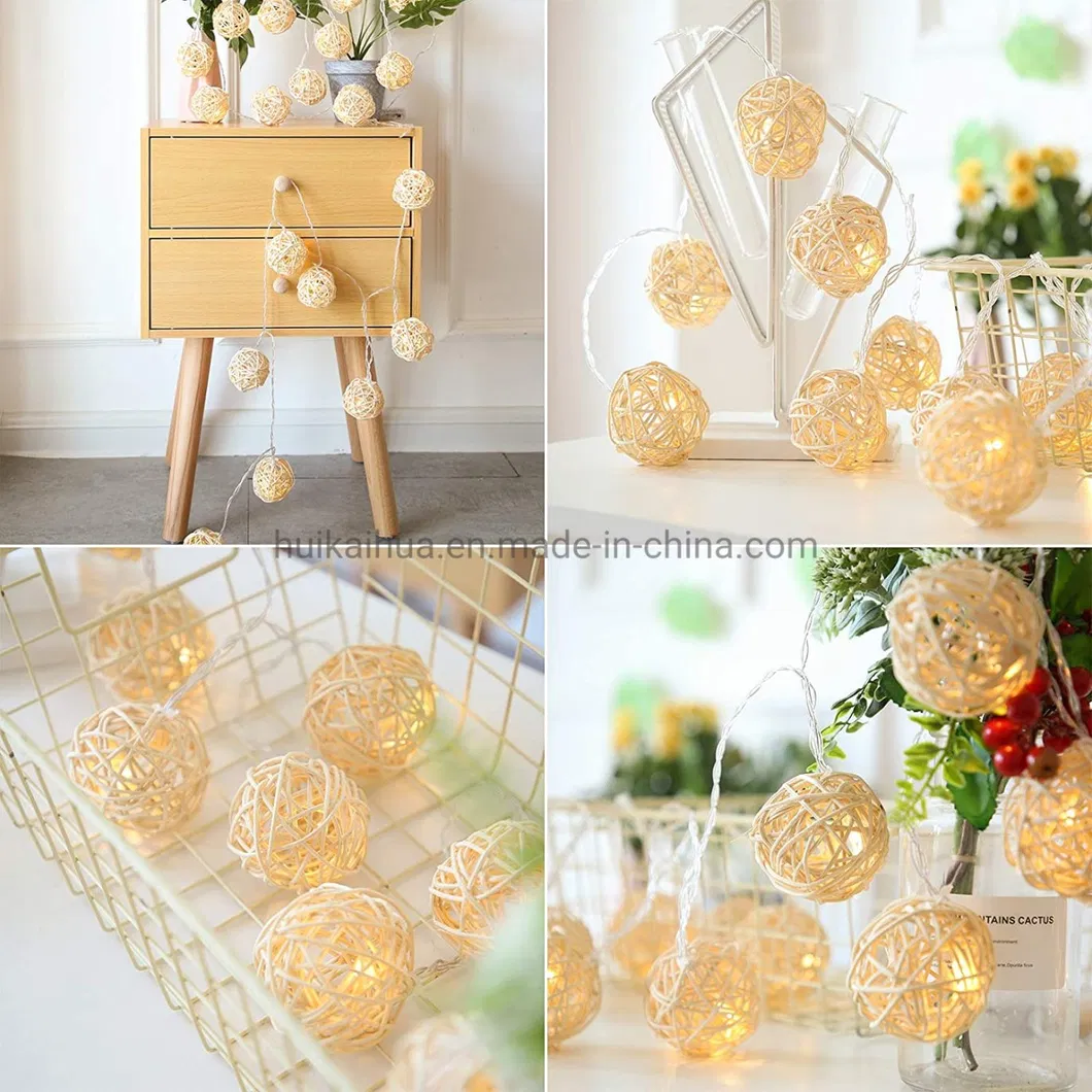 20LEDs Luzes de Fada LED Branco Quente com Bolas de Rattan Guirlanda Cadeia Decoração de Natal para Árvore