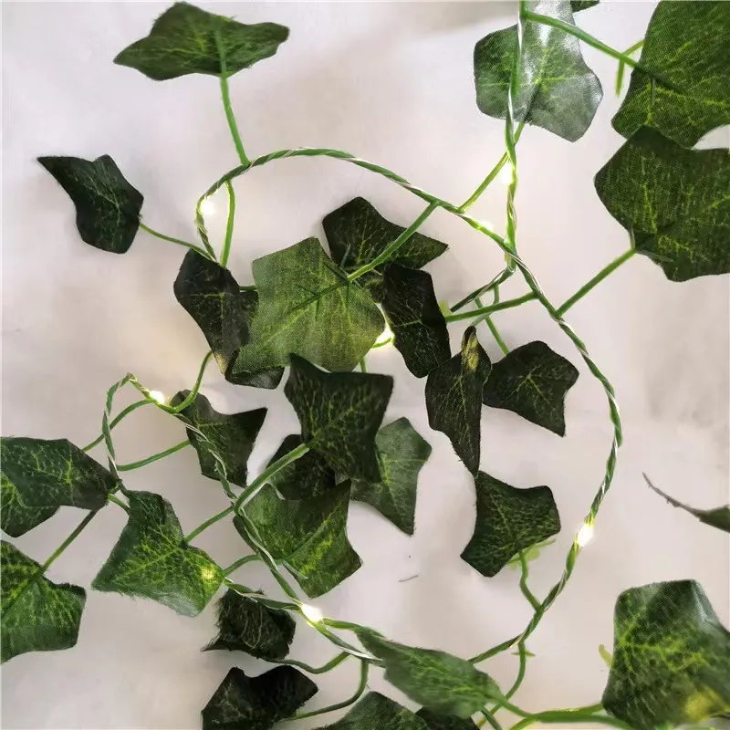 Luzes de Fada de Fio de Cobre com Folhas de Hera Verde Artificial Alimentadas por Bateria Solar para Decoração de Jardim, Pátio, Casamento e Natal