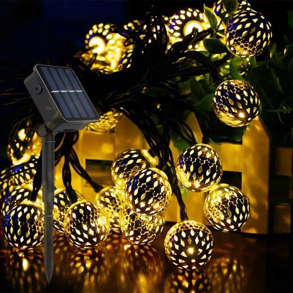 Luzes de Natal em forma de bola marroquina com LED, case de bateria, decoração romântica em ferro forjado