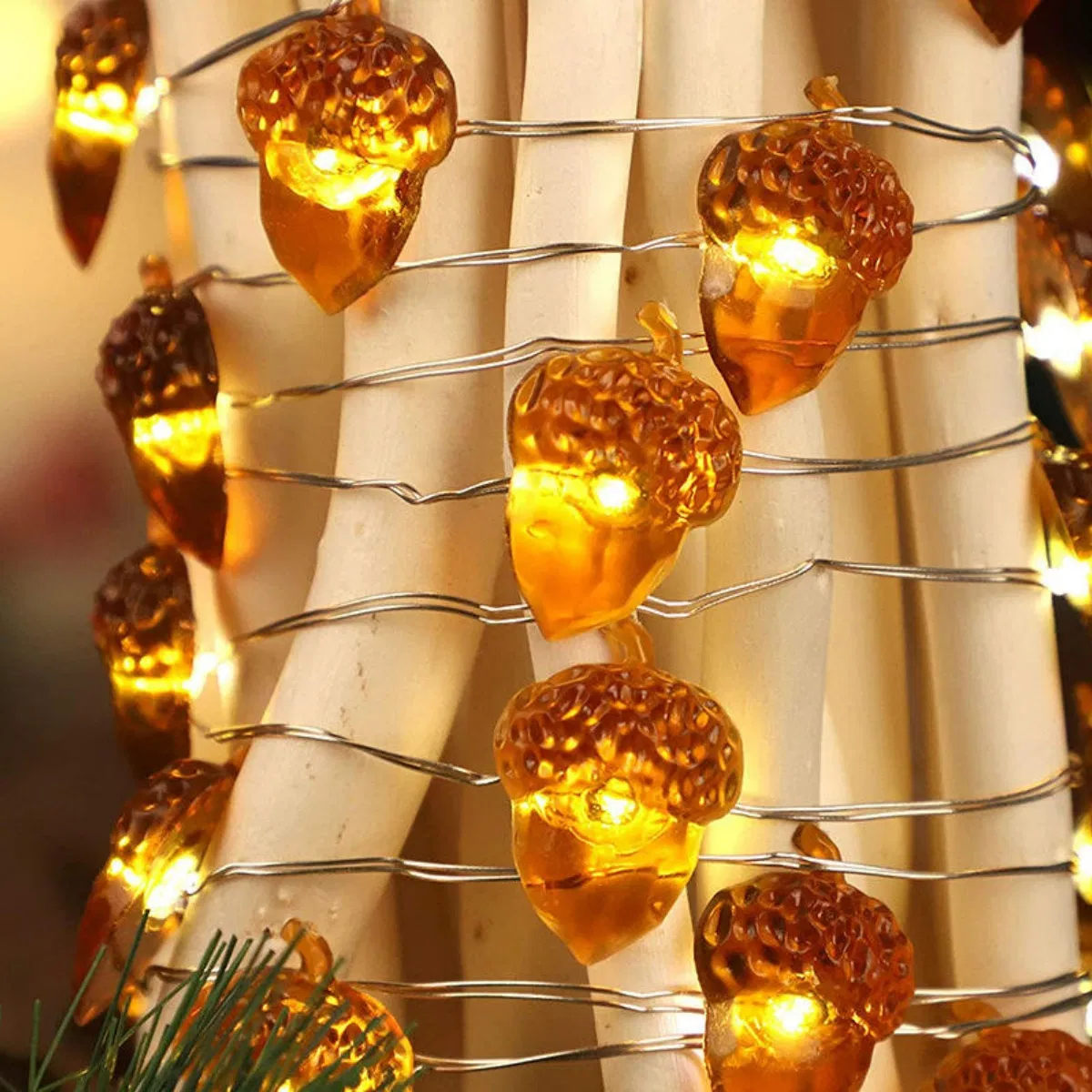 2m 20LED Battery Powered Acorn Shape Copper Wire Lights Christmas Decoration String Light