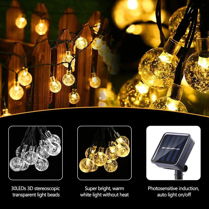 6.5m Luz 30-LED de Cordão 8-Modes Decorativa para Jardim e Caminho