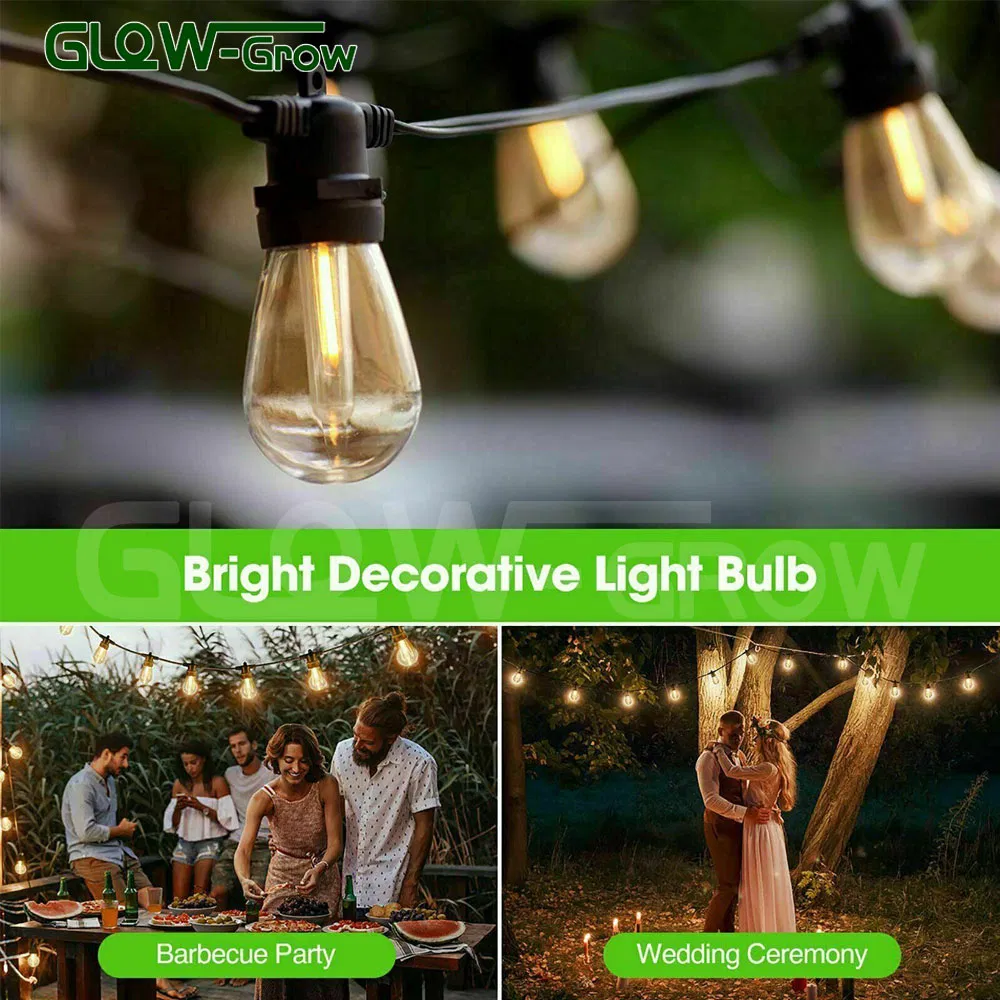 Luzes de Cordão LED Solar com Lâmpadas Edison Vintage para Decoração de Jardim e Casa ao Ar Livre