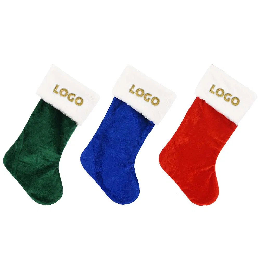 Meias de Natal OEM Atacado Brilhantes de Veludo Grosso Ornamentos de Papai Noel Produtos de Decoração para Escada