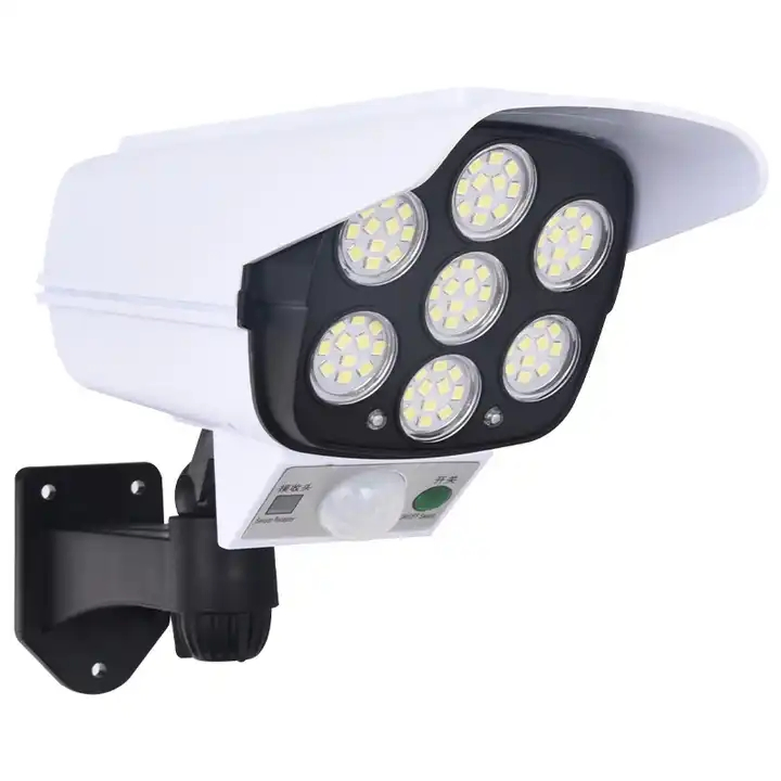 Novo IP65 À Prova D'Água 77 Câmera de Segurança Falsa com Sensor de LED Luz Solar de Movimento Lâmpada de Jardim Solar ao Ar Livre Holofote de Rua
