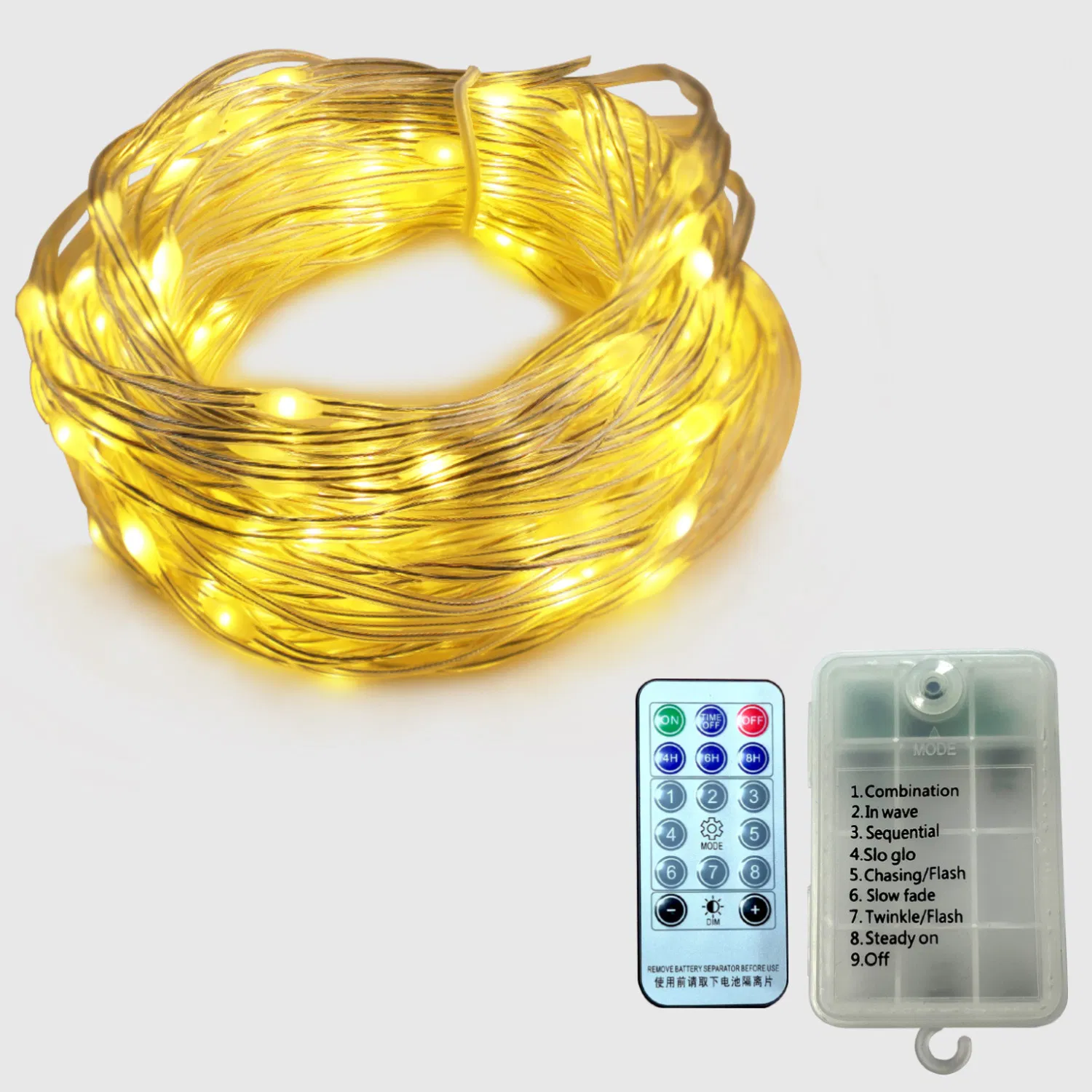 5m 10m Luzes de Fio de Cobre com 8 Funções Controle Remoto e Bateria