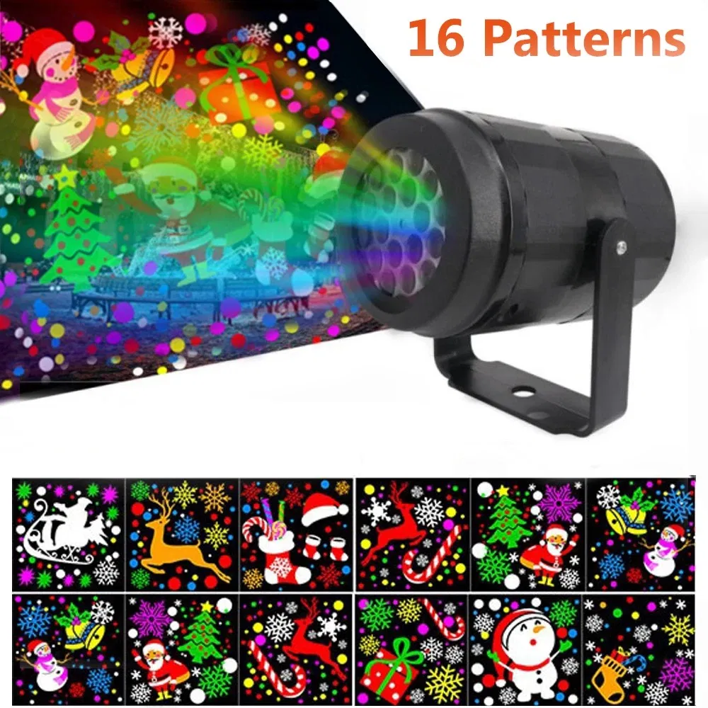 Decoração de Natal para Festa de Fim de Ano Interna Projetor de Luzes LED com Padrões de Floco de Neve a Laser 16
