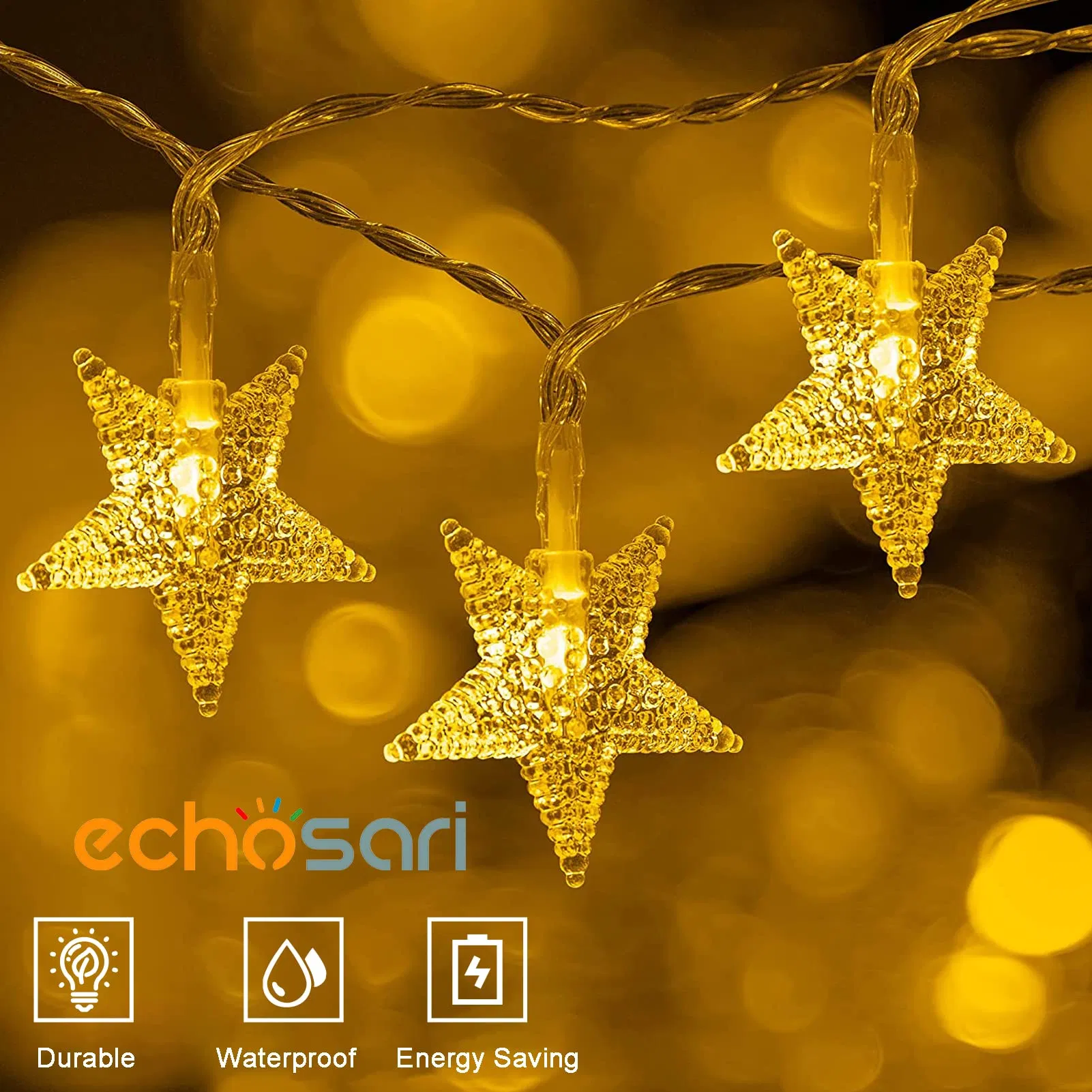 Luzes de Cordão Estrelas Brancas Quentes com Bateria 158in, 8 Modos Temporizador Automático para Decoração de Quarto Jardim Casamento