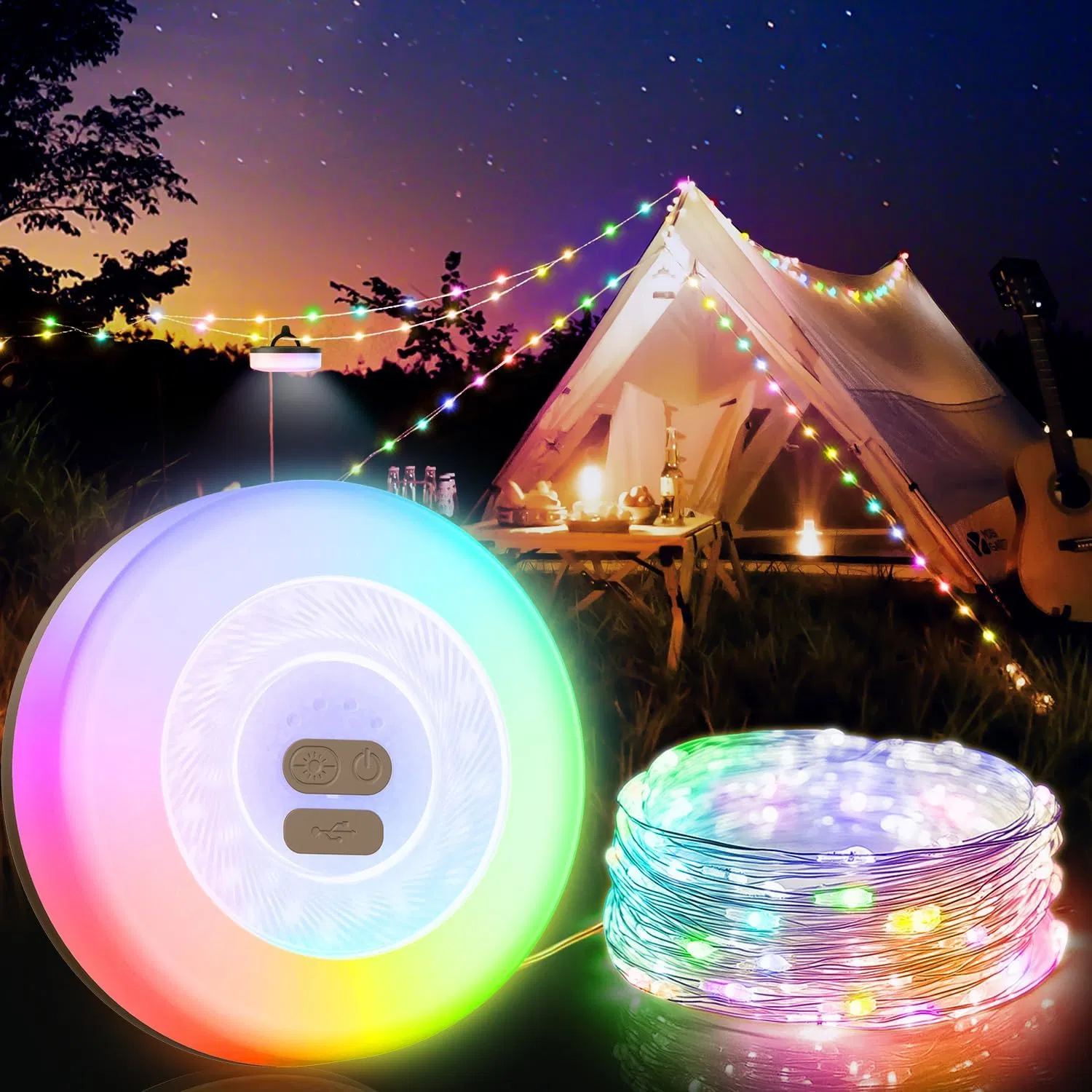 Luz de Cordão de Camping LED ao Ar Livre à Prova d'Água Decorativa Luz de Cordão de Camping Luzes de Natal Fadas