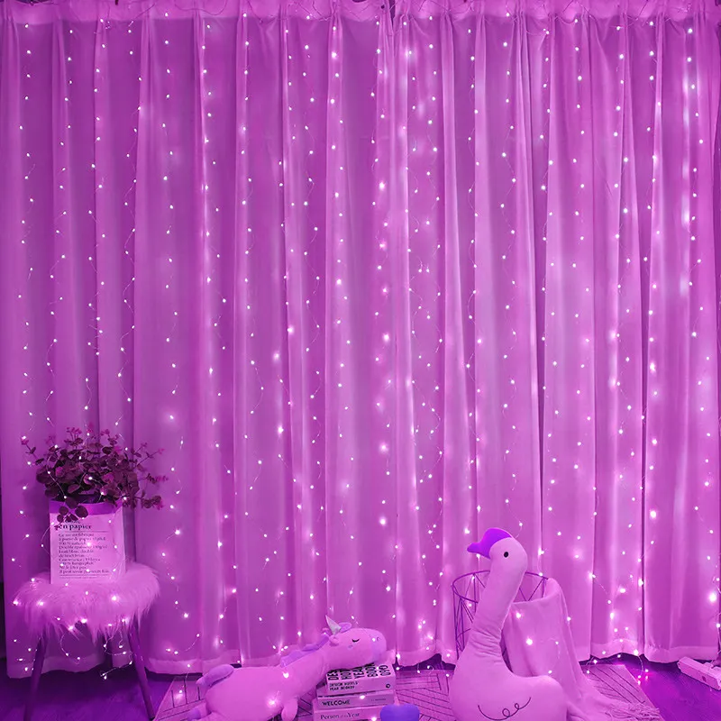 300LED Luzes de Fada com Cortina com 9.8X9.8FT Tom Quente Plug USB em 8 Modos para Casa