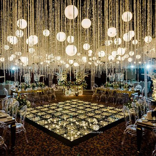 Piso de Dança de Espelho Dourado 3D Piso de Dança de Fada LED para Evento de Casamento