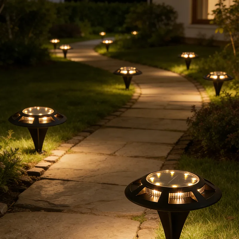 IP44 Luz de Ponto Solar com Estaca, 2-in-1 Luz Solar de Disco para Caminho ao Ar Livre, Pátio, Jardim, Decoração de Quintal