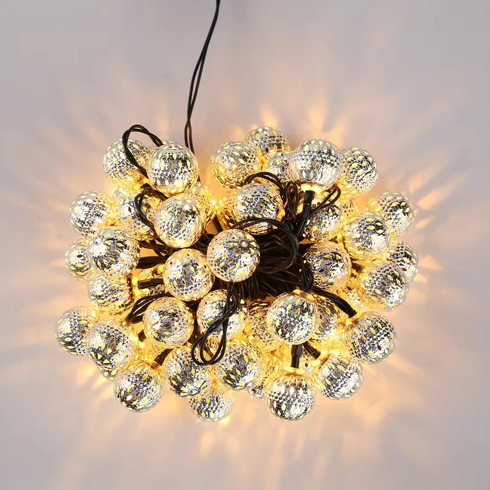 Luzes de Natal em forma de bola marroquina com LED, case de bateria, decoração romântica em ferro forjado