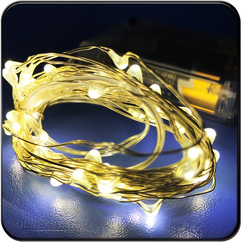 Enfeites de Árvore de Natal Temáticos Luzes de Fada LED com Fio de Cobre Puro Branco Quente Alimentadas por Bateria para o Quarto