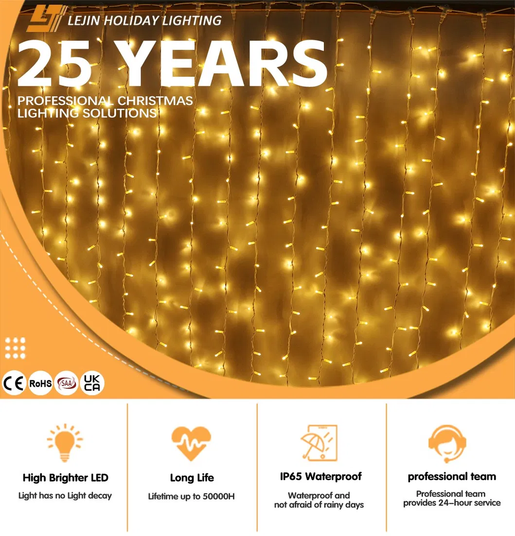 Decoração de Casamento em Shopping Mall para Festival ao Ar Livre à Prova d'Água Personalizada IP65 Luz de Cortina LED de Fio de Borracha Branco Quente