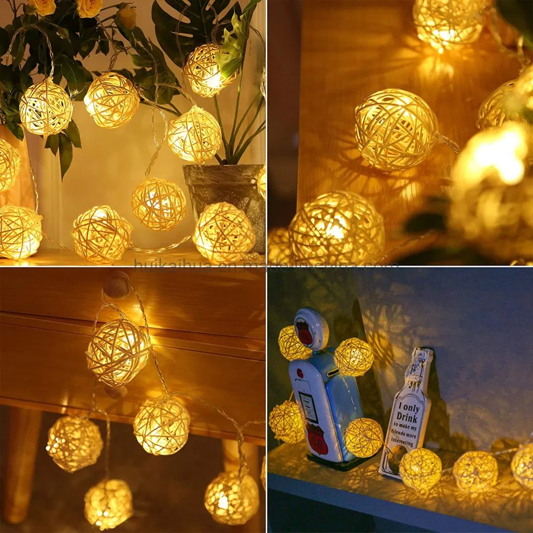 20LEDs Luzes de Fada LED Branco Quente com Bolas de Rattan Guirlanda Cadeia Decoração de Natal para Árvore