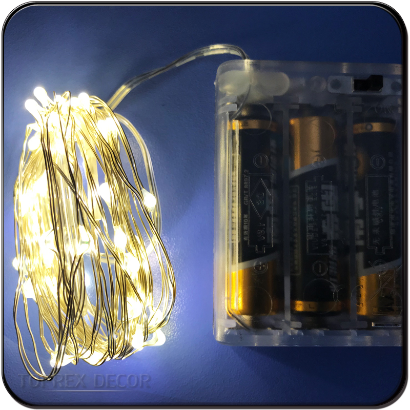 Enfeites de Árvore de Natal Temáticos Luzes de Fada LED com Fio de Cobre Puro Branco Quente Alimentadas por Bateria para o Quarto