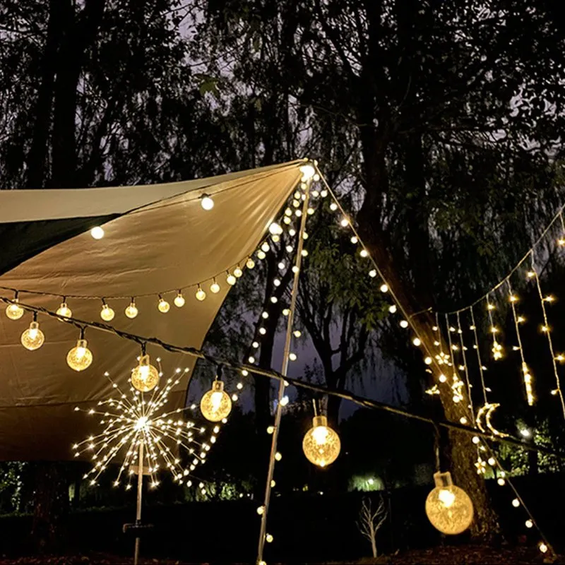 Fitas de Luzes LED Solares à Prova d'Água para Festa de Jardim ao Ar Livre Decoração de Natal com 3 Modos