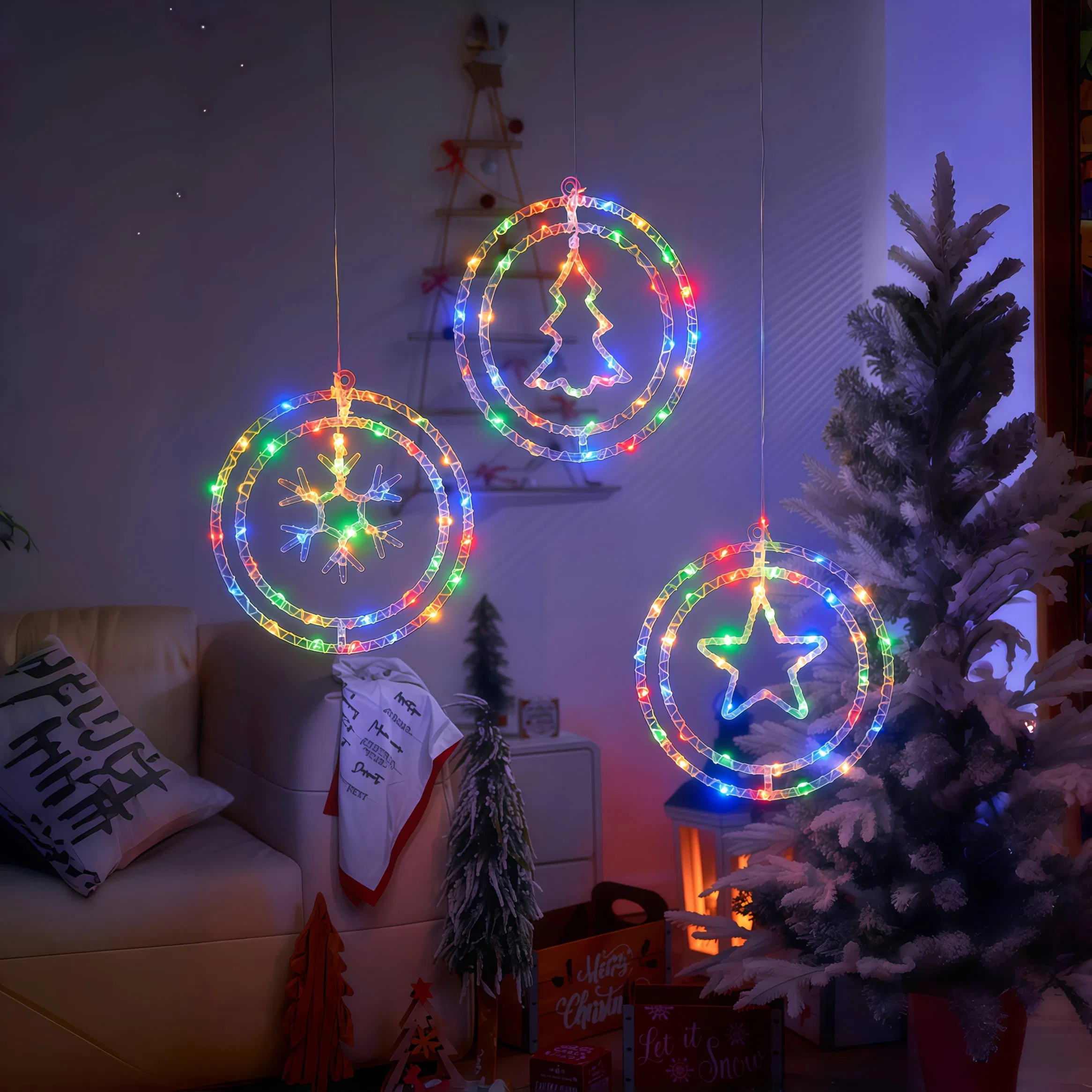 2-Color Luzes de Natal em Cordão LED Rotativas Alimentadas por Bateria