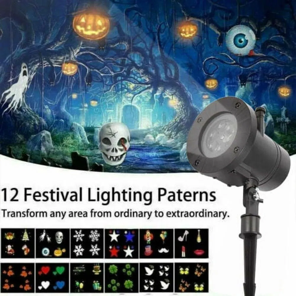 Projetor de Luz LED de Floco de Neve para Exterior com 12 Padrões - À Prova d'Água, Ativado por Som, Decoração de Natal e Feriados (Plugue dos EUA)