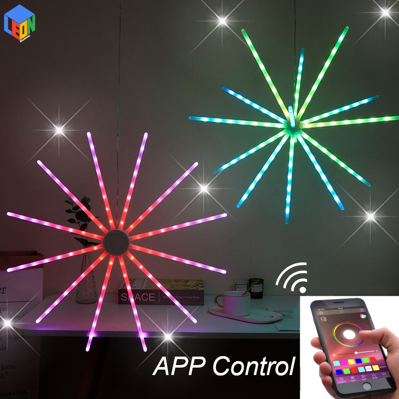 Controle de Som de Música por APP Bluetooth e Remoto, Luzes de Cordão de Estrela Cadente Meteor Shower DIY para o Festival de Natal, Fogo de Artifício, Guirlanda de Fadas para Exterior, Luzes Piscantes