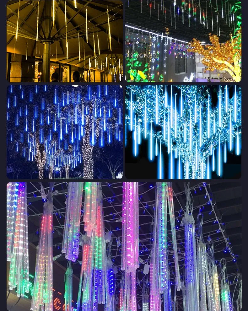 Conjunto de 10 Luz de Tubo de LED Azul Meteor Shower para Decoração de Jardim, Árvore e Feriados