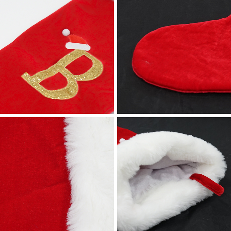 Meias de Natal OEM Atacado Brilhantes de Veludo Grosso Ornamentos de Papai Noel Produtos de Decoração para Escada