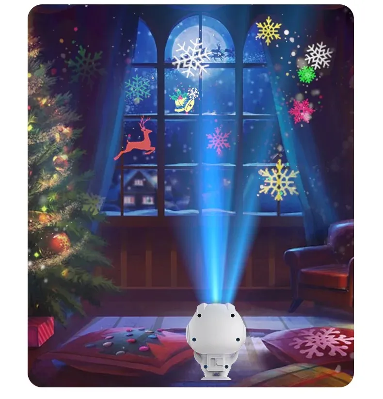 Luz projetora LED a laser de Natal RGB, astronautas, floco de neve, bola mágica, projetor de água em ripples, decoração de iluminação interna
