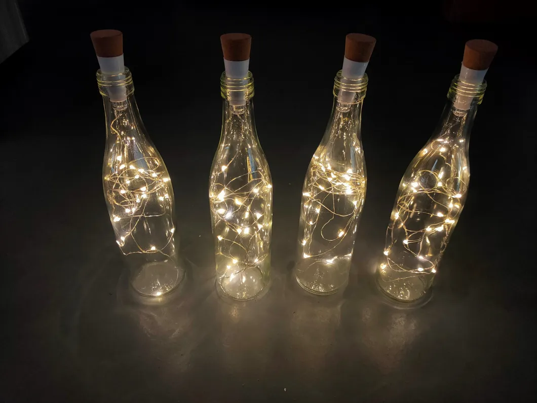 2m Luzes de Cordão 20PCS LED Branco Quente Festa Natal Decoração Casamento Alimentado por Baterias Carregamento USB Luz de Garrafa de Vinho