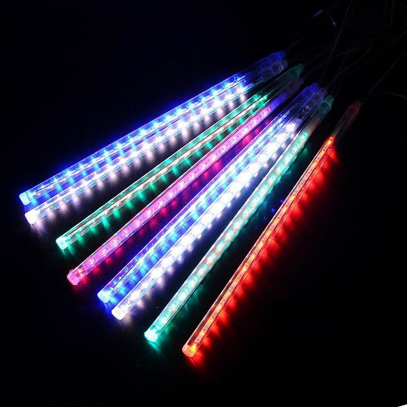 Fita de Luz LED de Lado Duplo para Chuva de Meteoros, Luzes de Cordão Decorativas Coloridas para Exterior