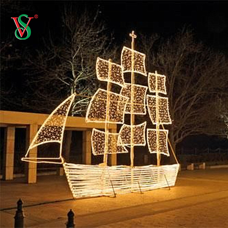 Estrutura de Metal com Luz de Corda Luz de Fada Branco Quente 3D LED Luz de Navio para Decoração de Natal em Rua do Centro