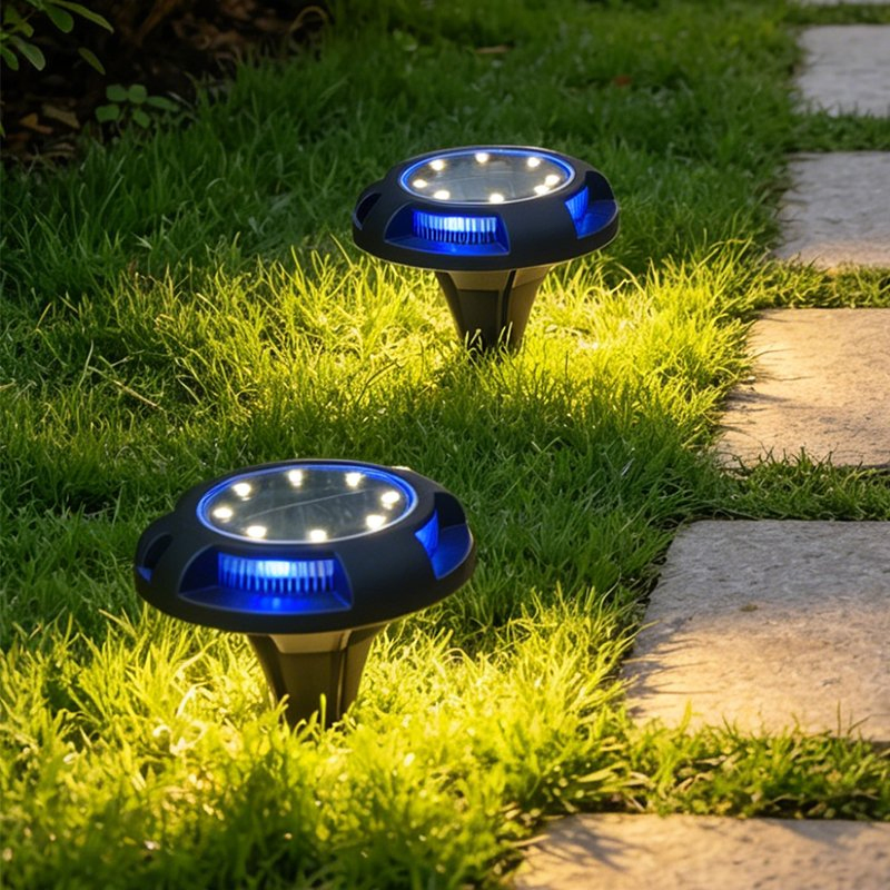 IP44 Luz de Ponto Solar com Estaca, 2-in-1 Luz Solar de Disco para Caminho ao Ar Livre, Pátio, Jardim, Decoração de Quintal