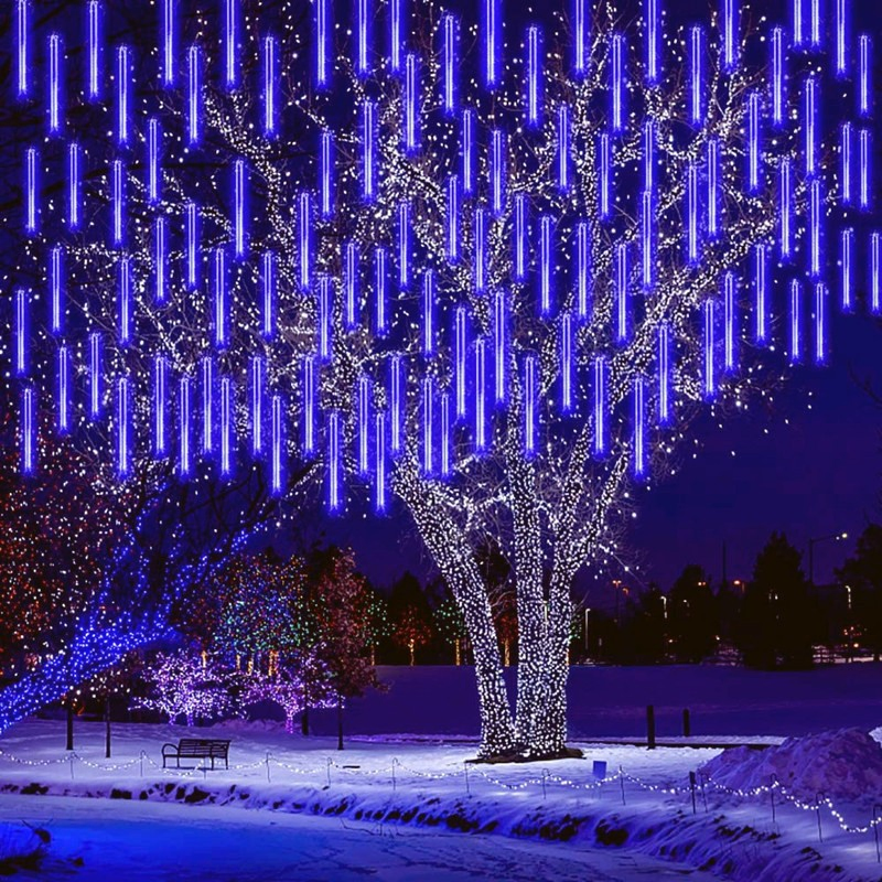 Conjunto de 10 Luz de Tubo de LED Azul Meteor Shower para Decoração de Jardim, Árvore e Feriados