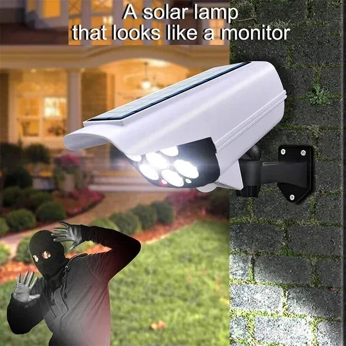 Novo IP65 À Prova D'Água 77 Câmera de Segurança Falsa com Sensor de LED Luz Solar de Movimento Lâmpada de Jardim Solar ao Ar Livre Holofote de Rua