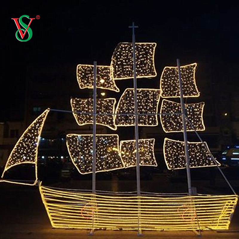 Estrutura de Metal com Luz de Corda Luz de Fada Branco Quente 3D LED Luz de Navio para Decoração de Natal em Rua do Centro