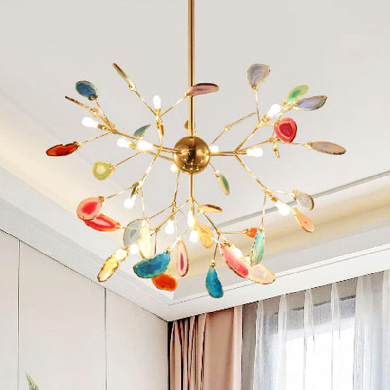 Novo Hotel de Moda Lobby Escadaria Decorativa Quarto Designer Luminária Pendente Vaga-lume Lustre de Ágata Luminária de Vidro