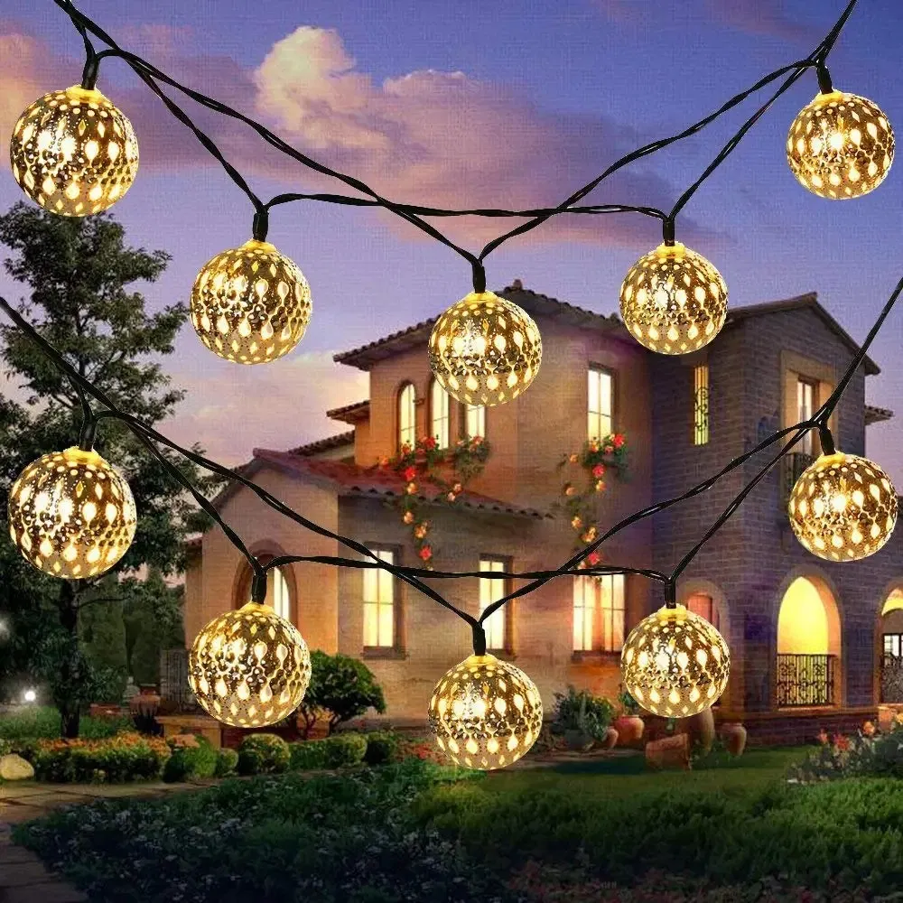 Luzes de Natal em forma de bola marroquina com LED, case de bateria, decoração romântica em ferro forjado